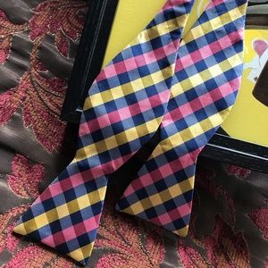 Bow tie self tie yellow blue plaid